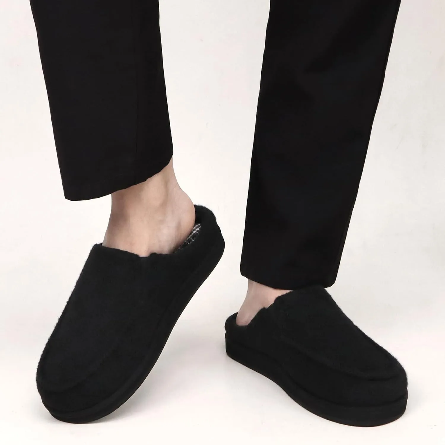 ONCAI Mens Clog Slippers with Arch Support Stripe Faux Fur Cotton-Blend High-Density Memory Foam Warm House Slippers Slip-on Indoor Outdoor Rubber Sole Size 7-16