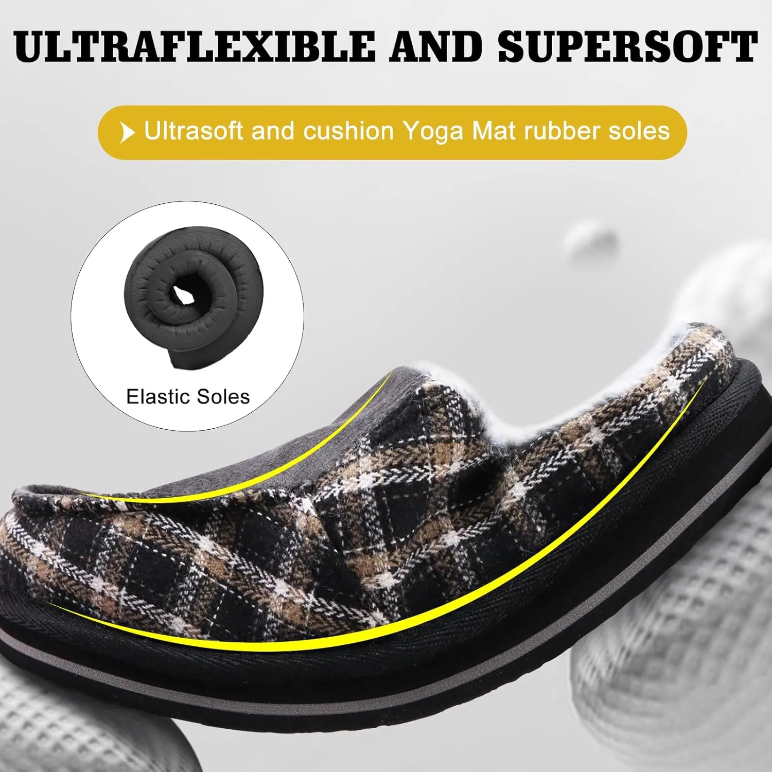 ONCAI Mens Clog Slippers with Arch Support Stripe Faux Fur Cotton-Blend High-Density Memory Foam Warm House Slippers Slip-on Indoor Outdoor Rubber Sole Size 7-16