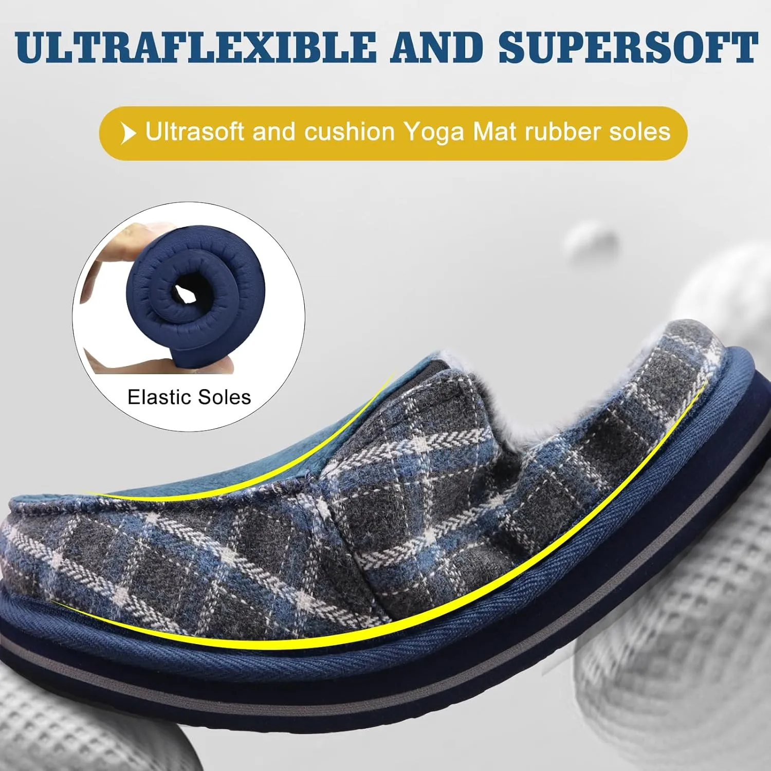 ONCAI Mens Clog Slippers with Arch Support Stripe Faux Fur Cotton-Blend High-Density Memory Foam Warm House Slippers Slip-on Indoor Outdoor Rubber Sole Size 7-16