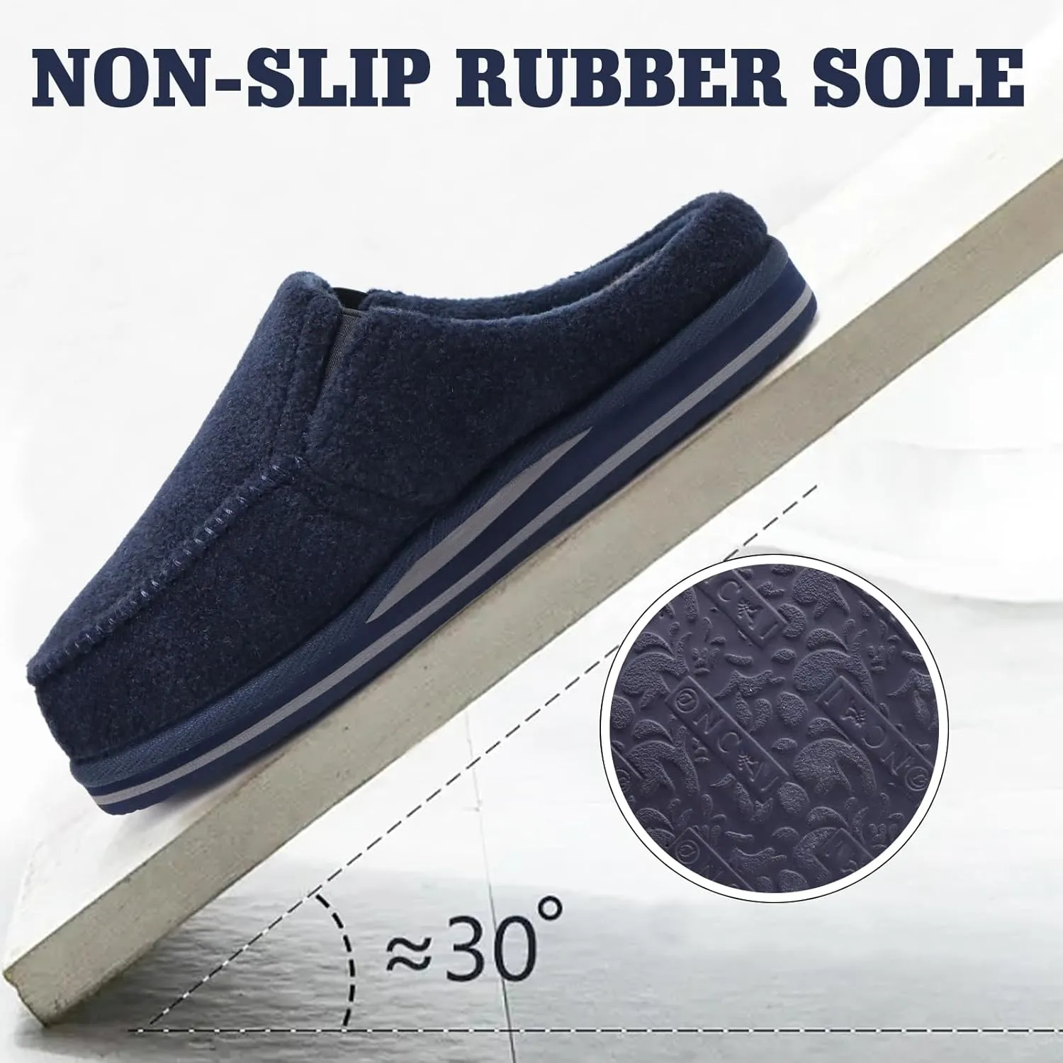 ONCAI Mens Clog Slippers with Arch Support Stripe Faux Fur Cotton-Blend High-Density Memory Foam Warm House Slippers Slip-on Indoor Outdoor Rubber Sole Size 7-16