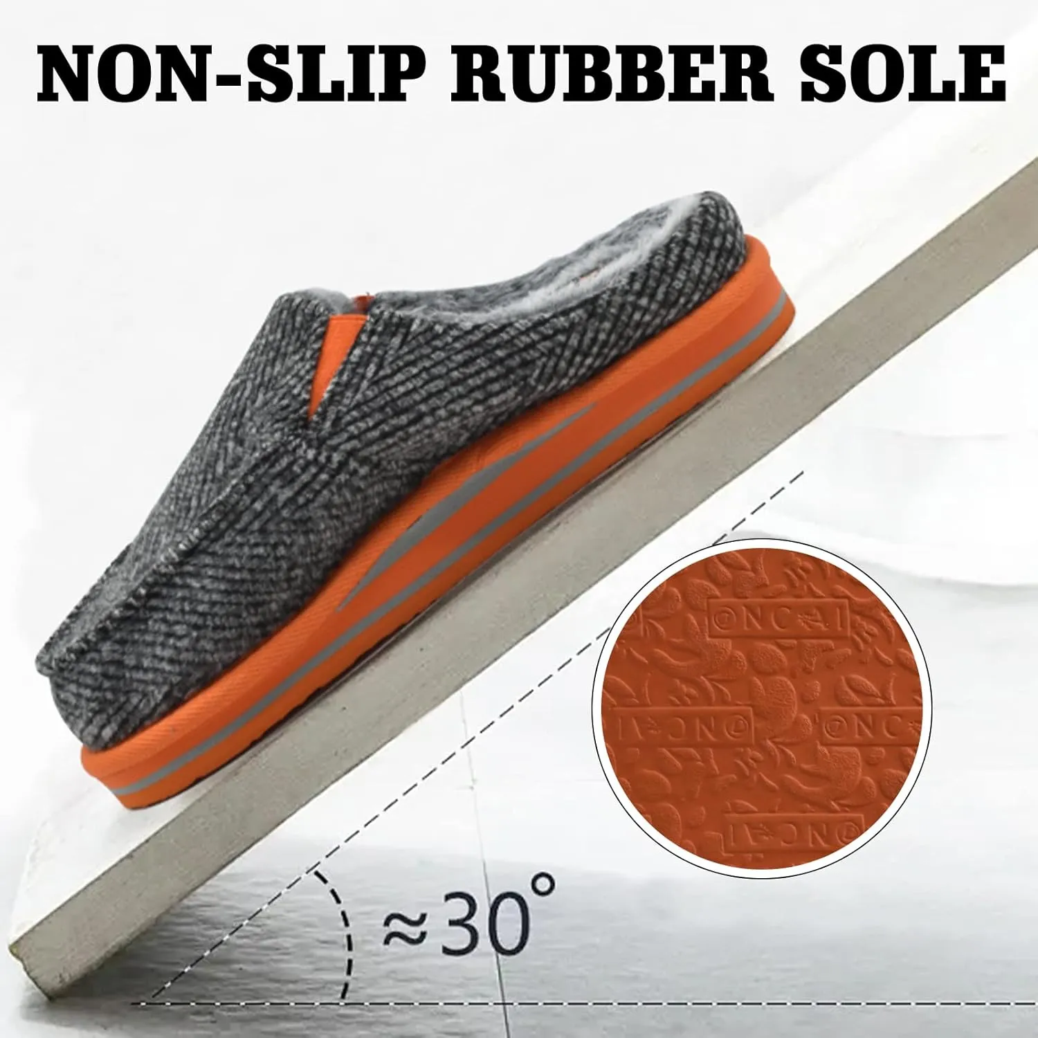 ONCAI Mens Clog Slippers with Arch Support Stripe Faux Fur Cotton-Blend High-Density Memory Foam Warm House Slippers Slip-on Indoor Outdoor Rubber Sole Size 7-16