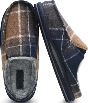 ONCAI Mens Clog Slippers with Arch Support Stripe Faux Fur Cotton-Blend High-Density Memory Foam Warm House Slippers Slip-on Indoor Outdoor Rubber Sole Size 7-16
