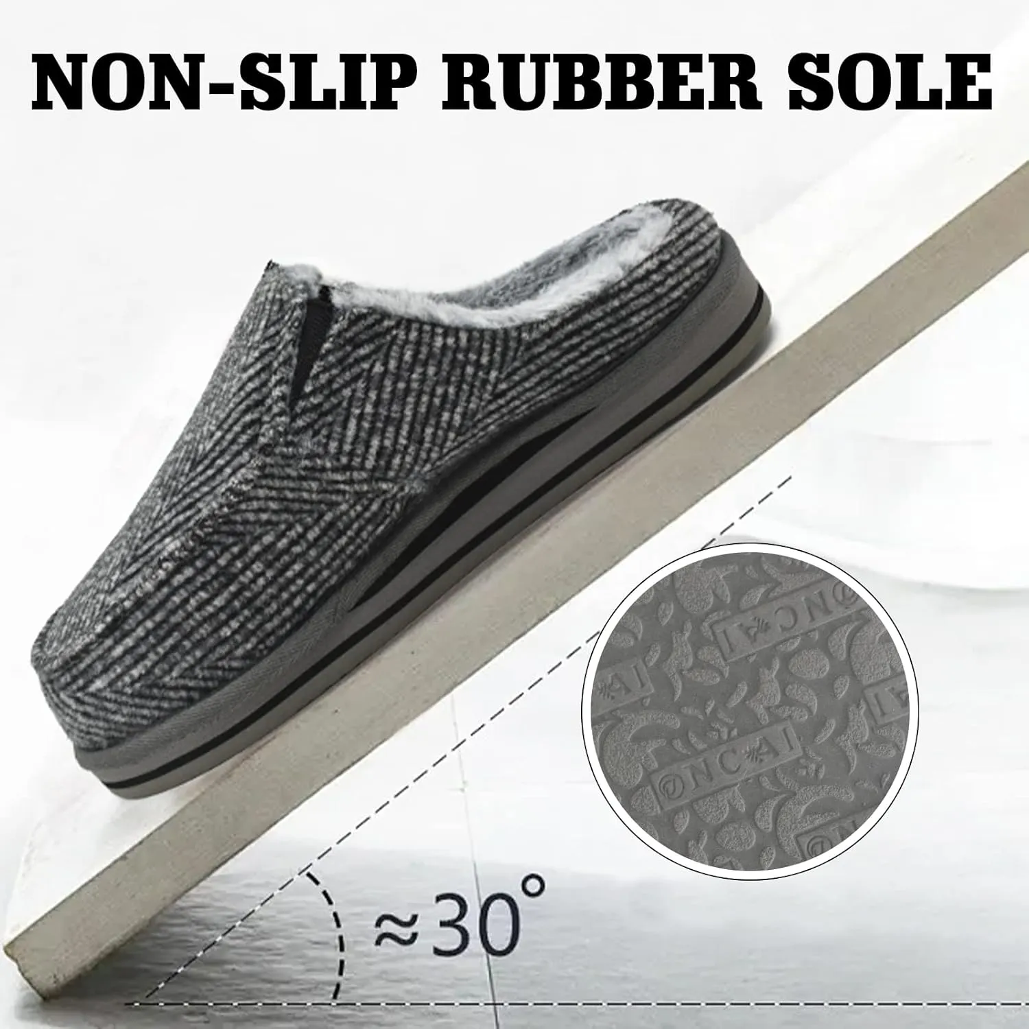 ONCAI Mens Clog Slippers with Arch Support Stripe Faux Fur Cotton-Blend High-Density Memory Foam Warm House Slippers Slip-on Indoor Outdoor Rubber Sole Size 7-16