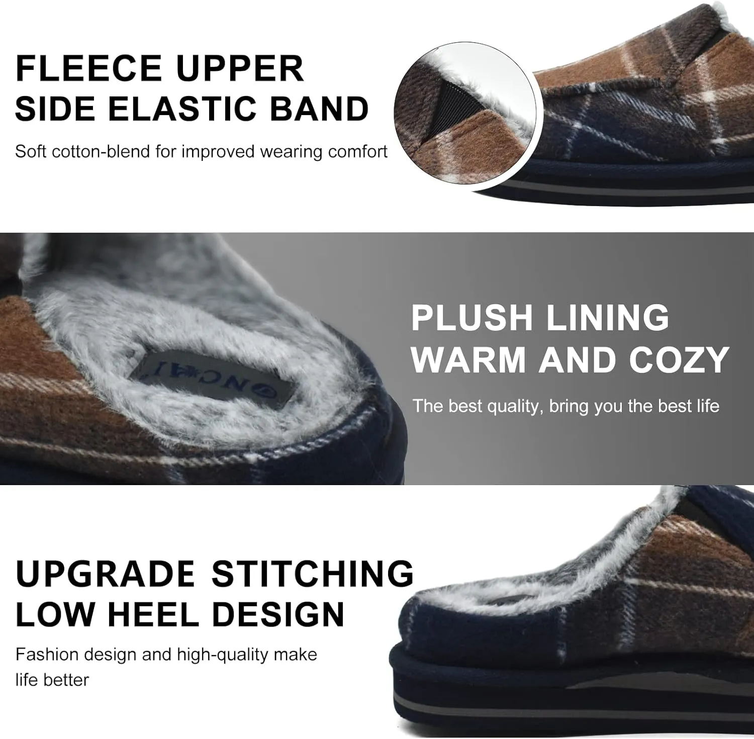 ONCAI Mens Clog Slippers with Arch Support Stripe Faux Fur Cotton-Blend High-Density Memory Foam Warm House Slippers Slip-on Indoor Outdoor Rubber Sole Size 7-16