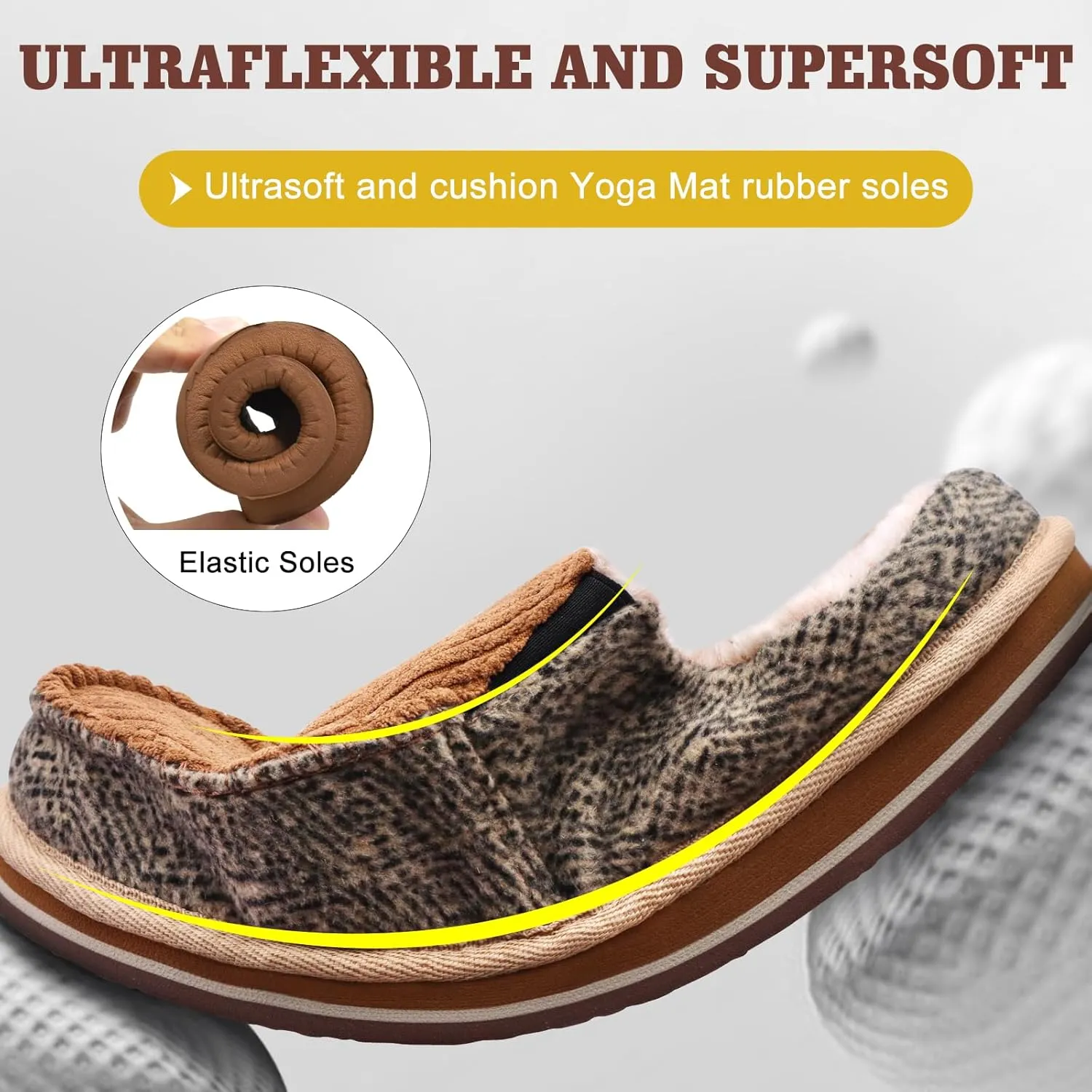 ONCAI Mens Clog Slippers with Arch Support Stripe Faux Fur Cotton-Blend High-Density Memory Foam Warm House Slippers Slip-on Indoor Outdoor Rubber Sole Size 7-16