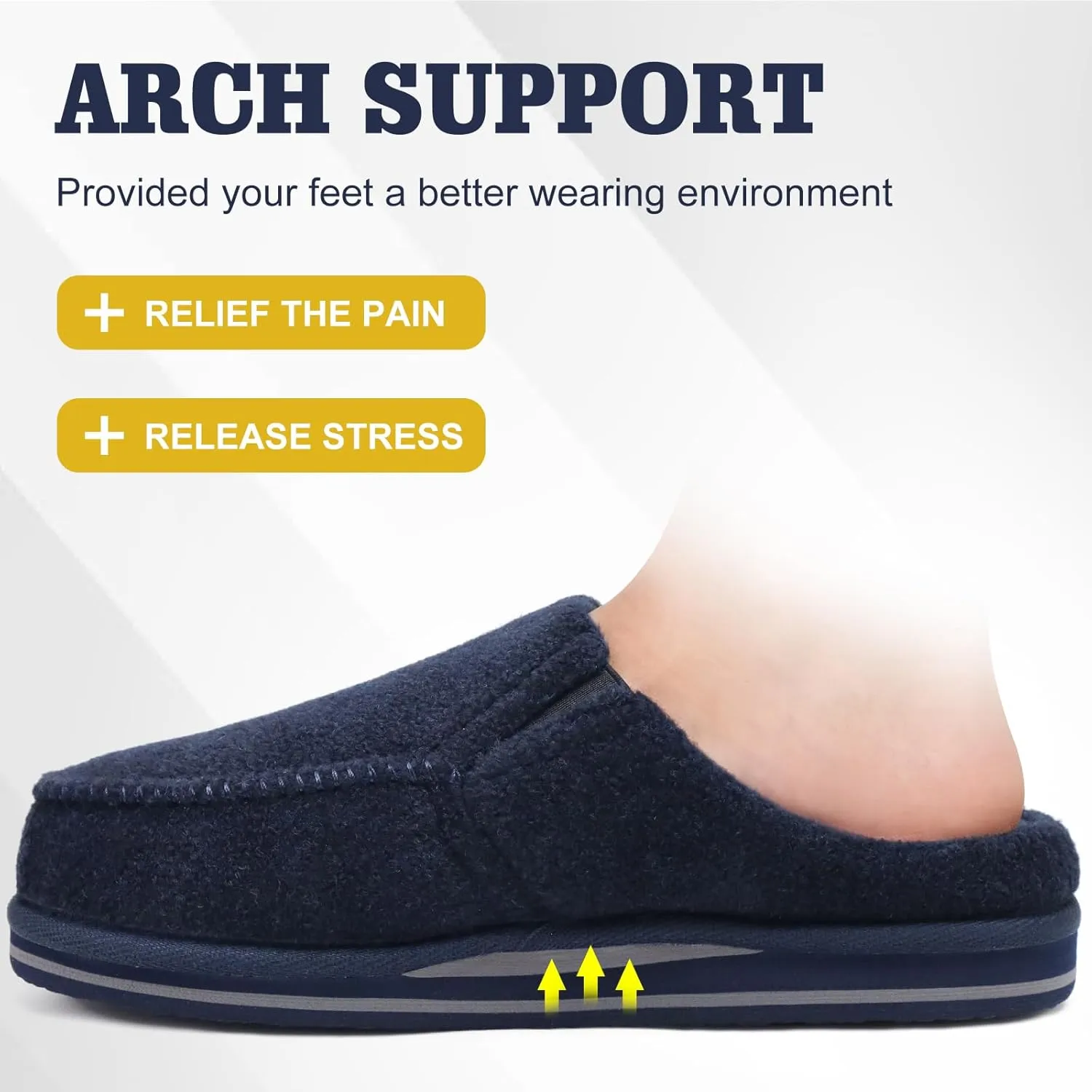 ONCAI Mens Clog Slippers with Arch Support Stripe Faux Fur Cotton-Blend High-Density Memory Foam Warm House Slippers Slip-on Indoor Outdoor Rubber Sole Size 7-16