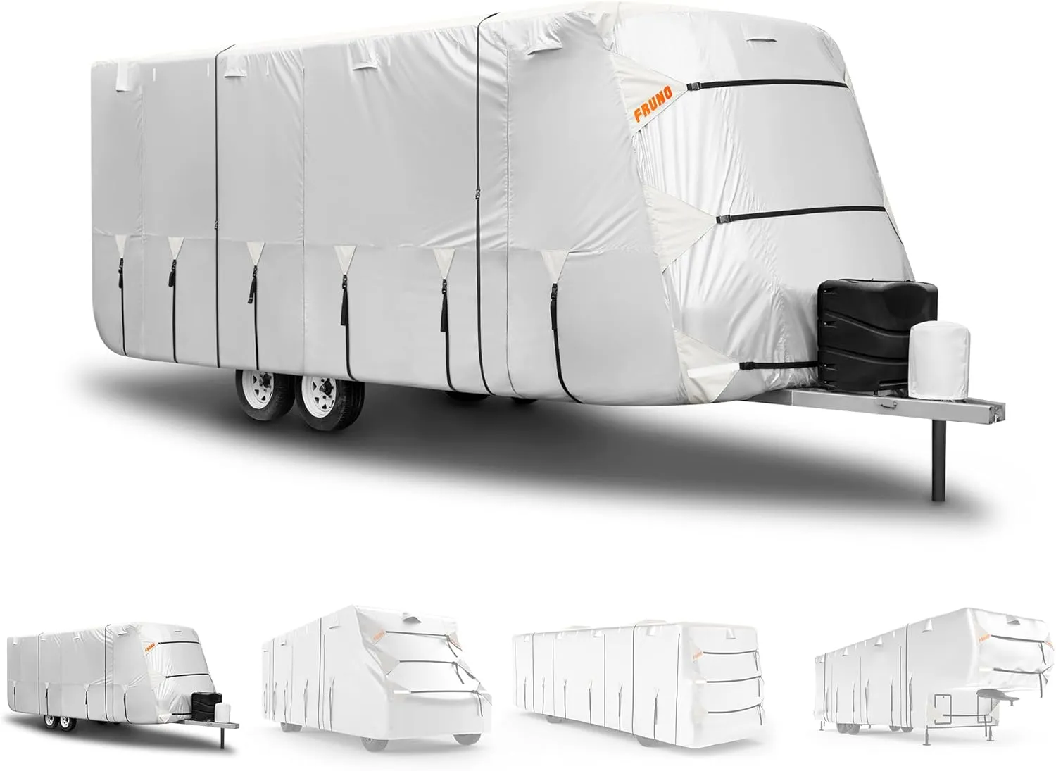 Oxford Fabric Travel Trailer Cover RV Cover 35'-38' Waterproof Rip-Resistant Anti-UV Camper Cover for Winter Snow with Jack Cover 4 Tire Covers and Gutter Covers