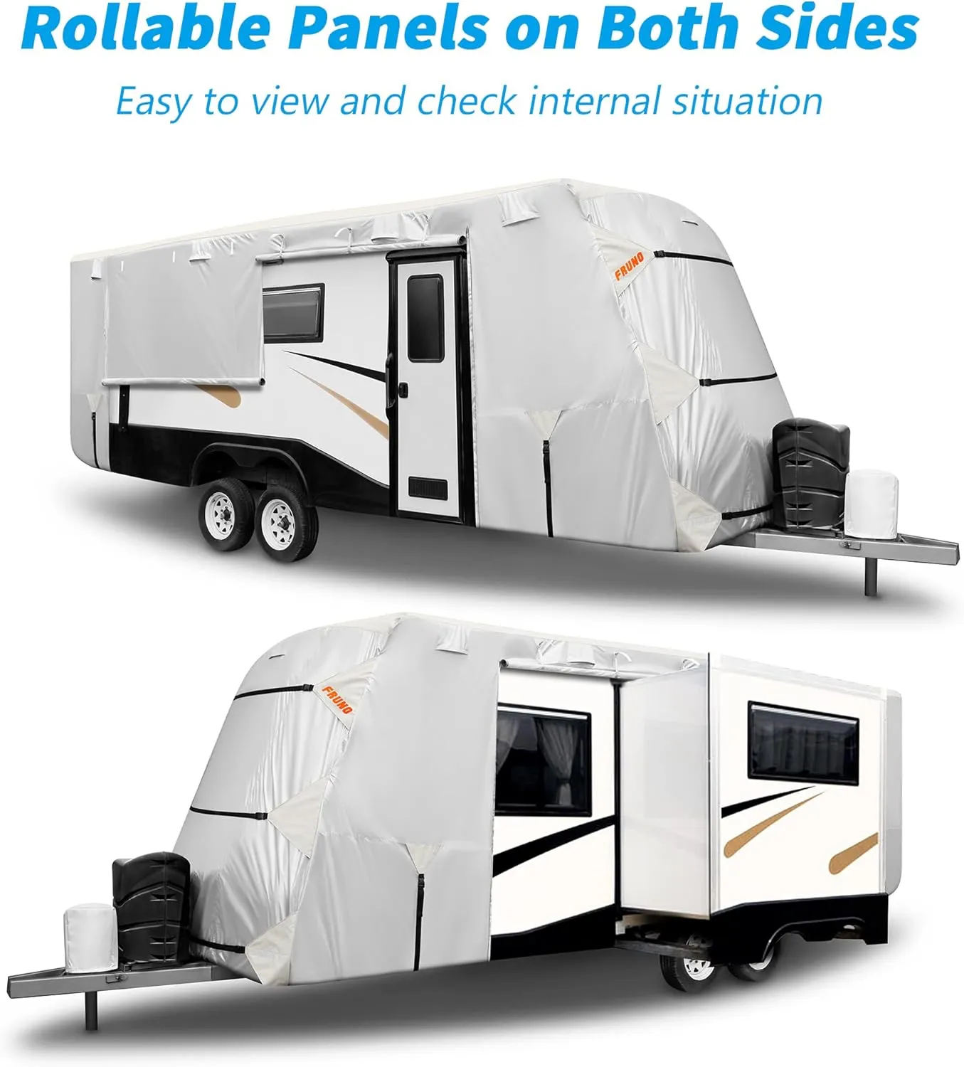 Oxford Fabric Travel Trailer Cover RV Cover 35'-38' Waterproof Rip-Resistant Anti-UV Camper Cover for Winter Snow with Jack Cover 4 Tire Covers and Gutter Covers