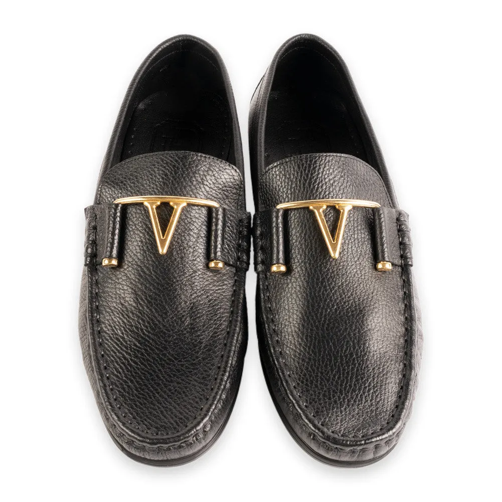 Pelle Line -3218 Deer Skin Buckle Loafer-Black