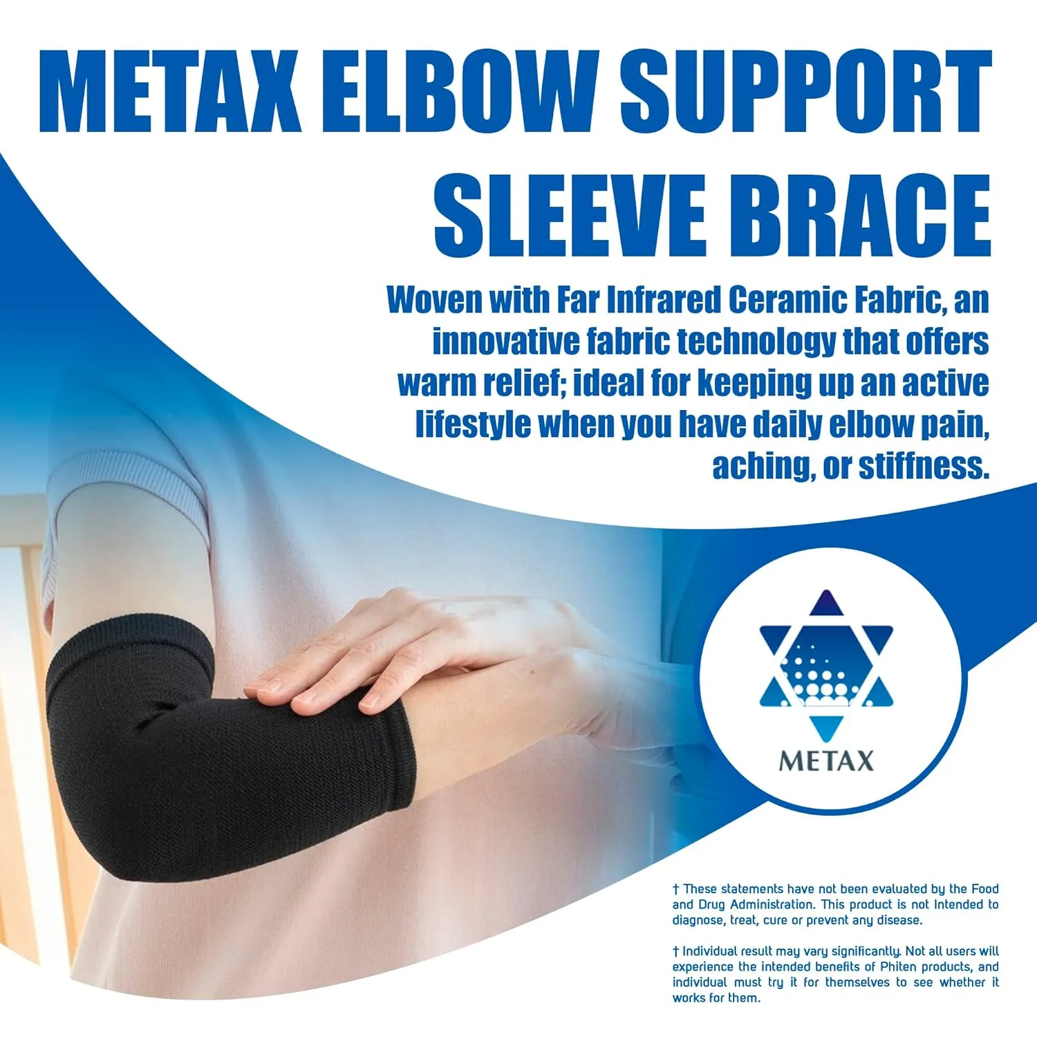 Phiten Metax Elbow Support Sleeve Brace - Slip On Lightweight, Warm Fabric Permeated with Premium Aqua-Metals for Relief, Mild Compression for Light Exercise, Workouts, Daily Wear for Men and Women - Black, Small/Medium