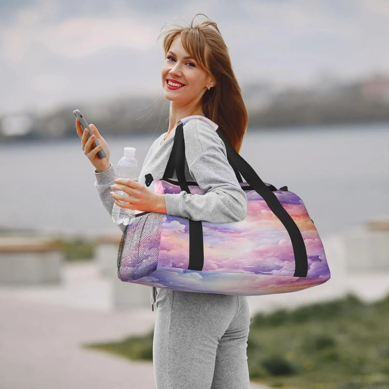 Pink Purple Nebula Universe Travel Duffel Bag with Strap Multi Pockets Sports Bag Handbag Large Shoulder Bag for Gym Weekend Fitness Camping