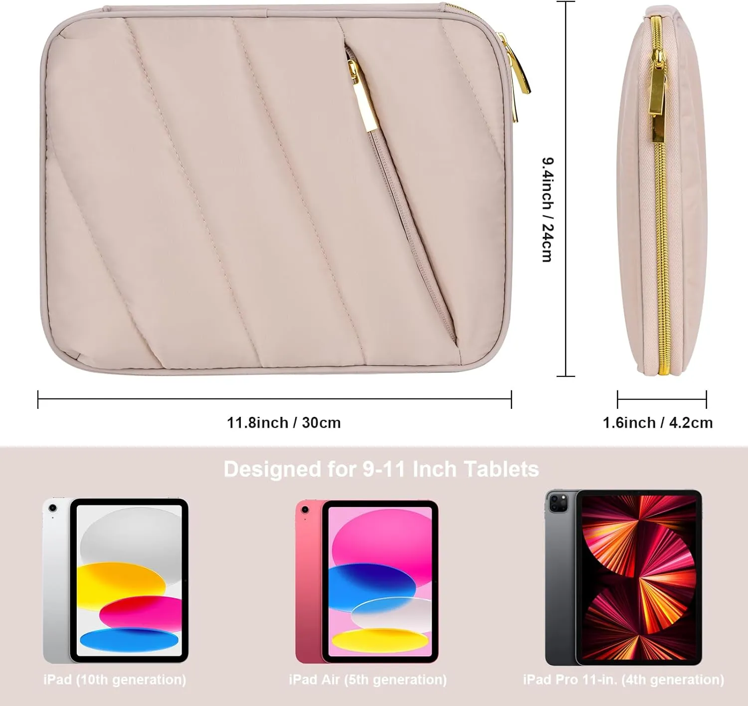 Puffy iPad Sleeve Case 11 inch, Padded Tablet Bag for iPad Pro 11-in (M4), iPad 10.9 (10th Gen), iPad Air 11-in (M2), Galaxy Tab S9/S8 (Khaki-11)