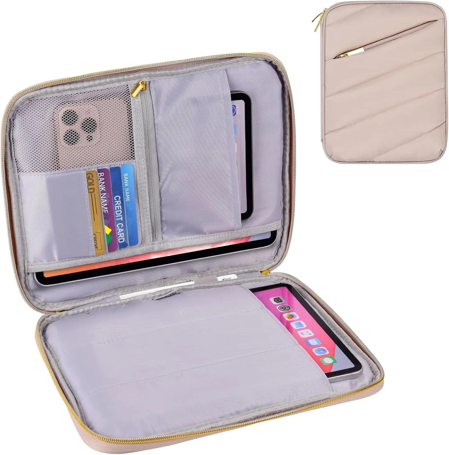 Puffy iPad Sleeve Case 11 inch, Padded Tablet Bag for iPad Pro 11-in (M4), iPad 10.9 (10th Gen), iPad Air 11-in (M2), Galaxy Tab S9/S8 (Khaki-11)