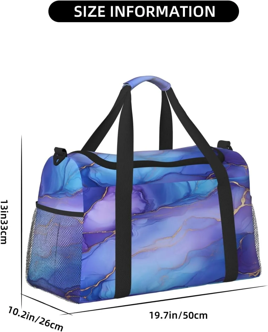 Purple Blue Marble Texture Travel Duffel Bag with Strap Multi Pockets Sports Bag Handbag Large Shoulder Bag for Gym Weekend Fitness Camping