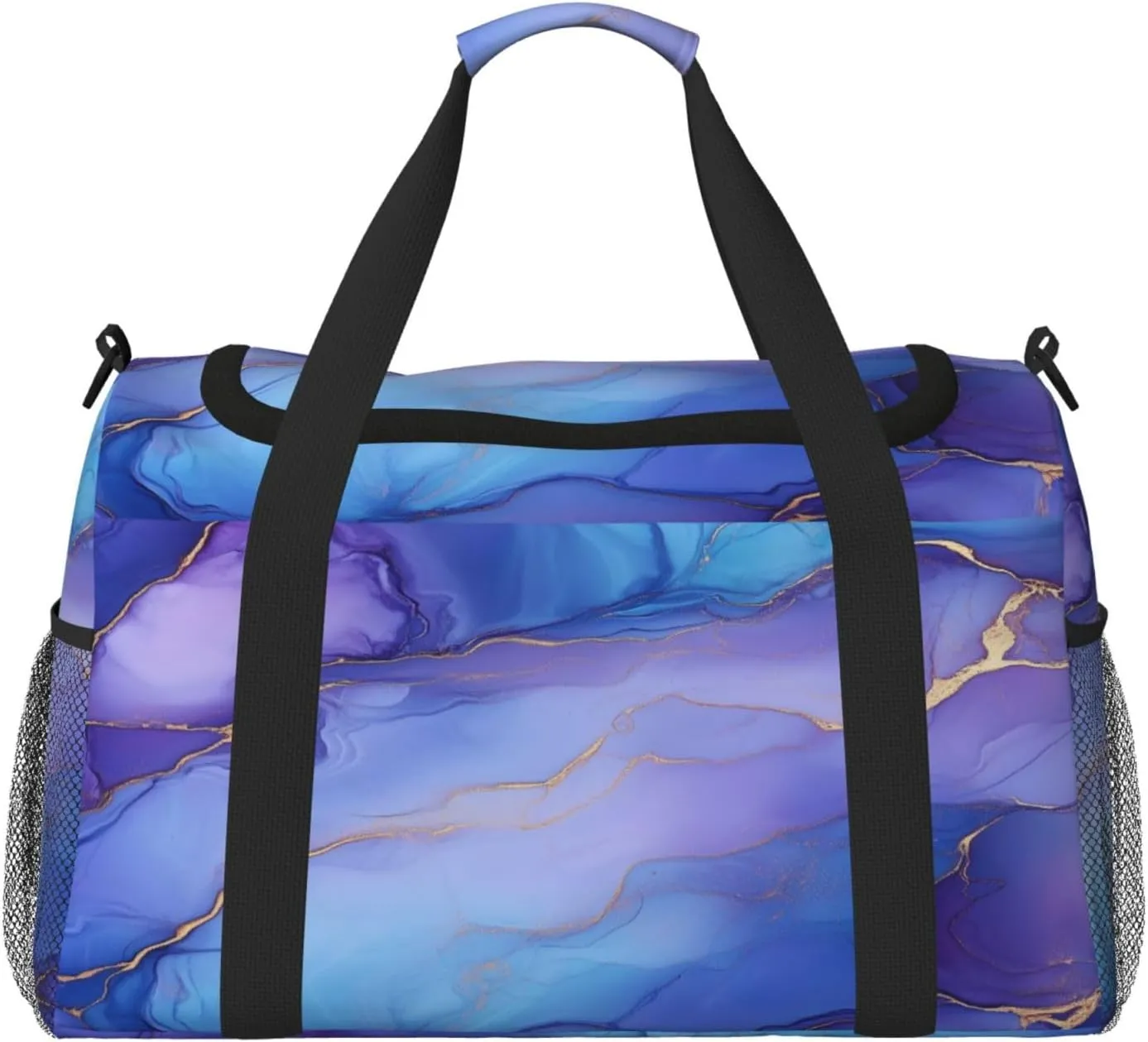 Purple Blue Marble Texture Travel Duffel Bag with Strap Multi Pockets Sports Bag Handbag Large Shoulder Bag for Gym Weekend Fitness Camping