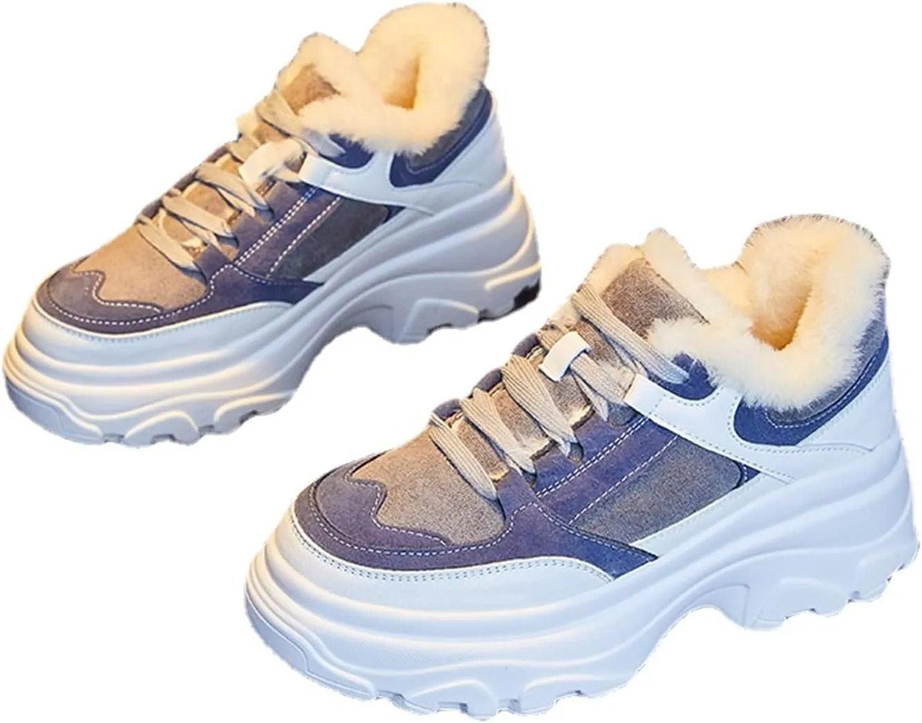 Purubylley Women's Leather Lace Up Platform Increase Height Sneakers,Fashion Comfortable Warm Fleece Lining Casual High Top Sport Cotton Shoes