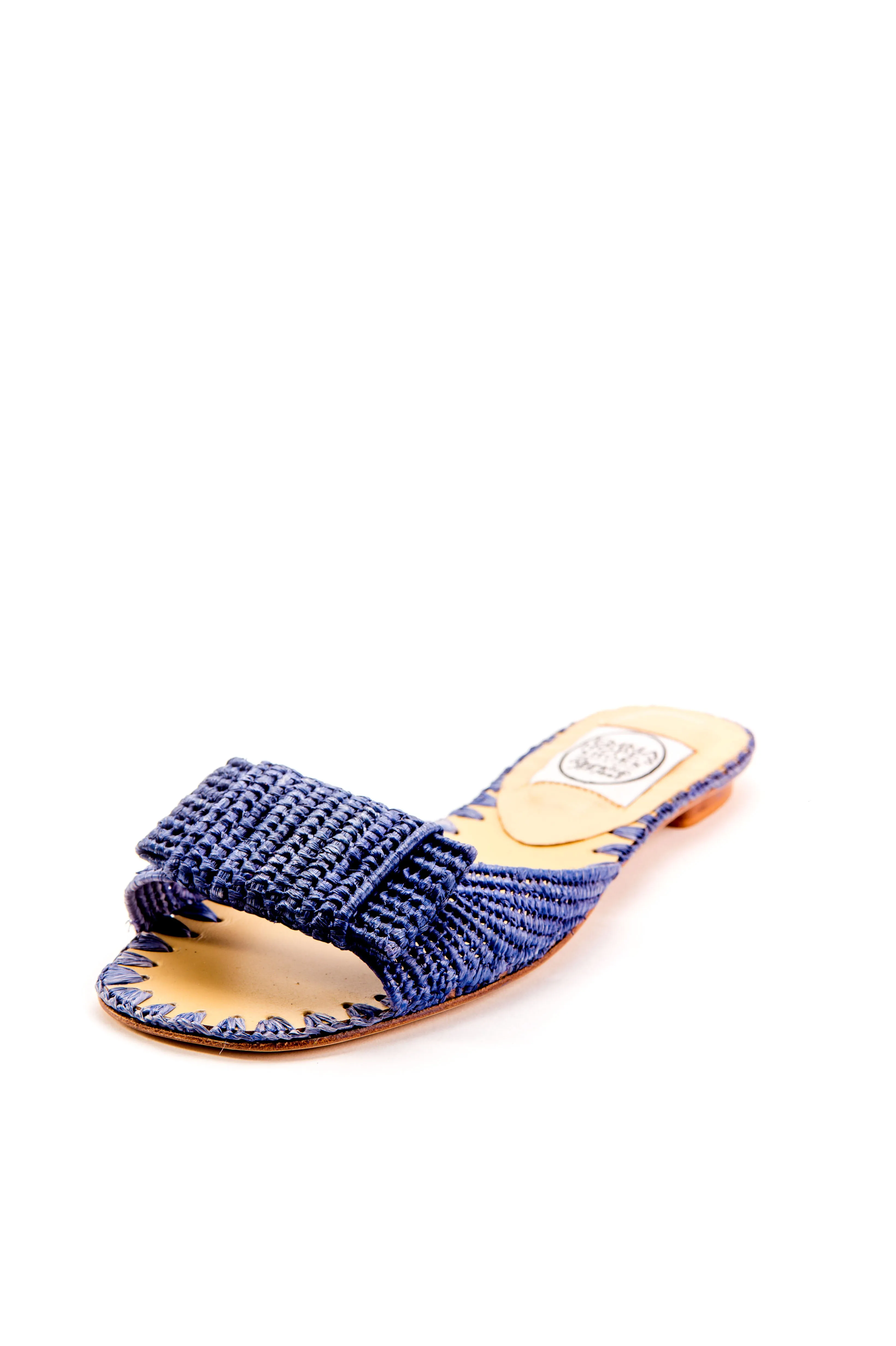 Raffia Open Flat Bow Mule-China Blue