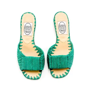 Raffia Open Flat Bow Mule-Jade