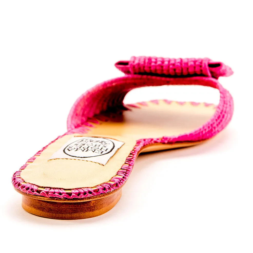 Raffia Open Flat Bow Mule-Pink