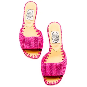 Raffia Open Flat Bow Mule-Pink