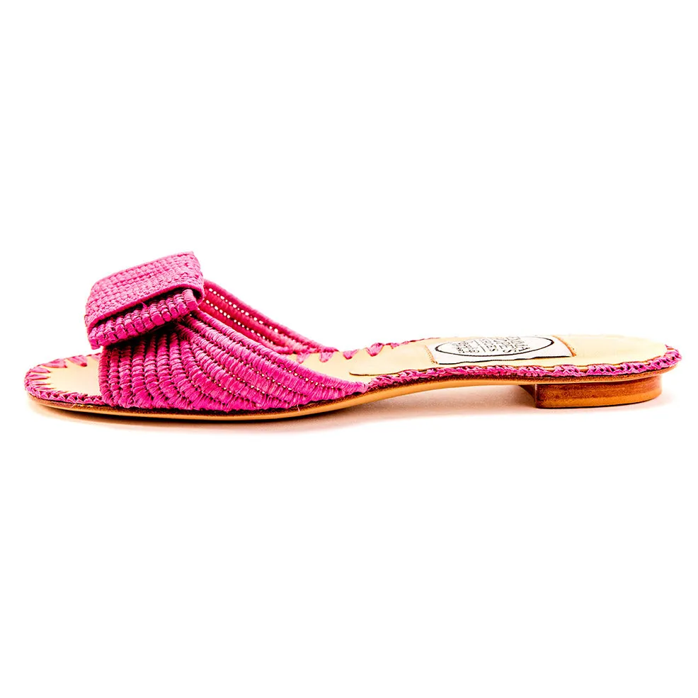 Raffia Open Flat Bow Mule-Pink