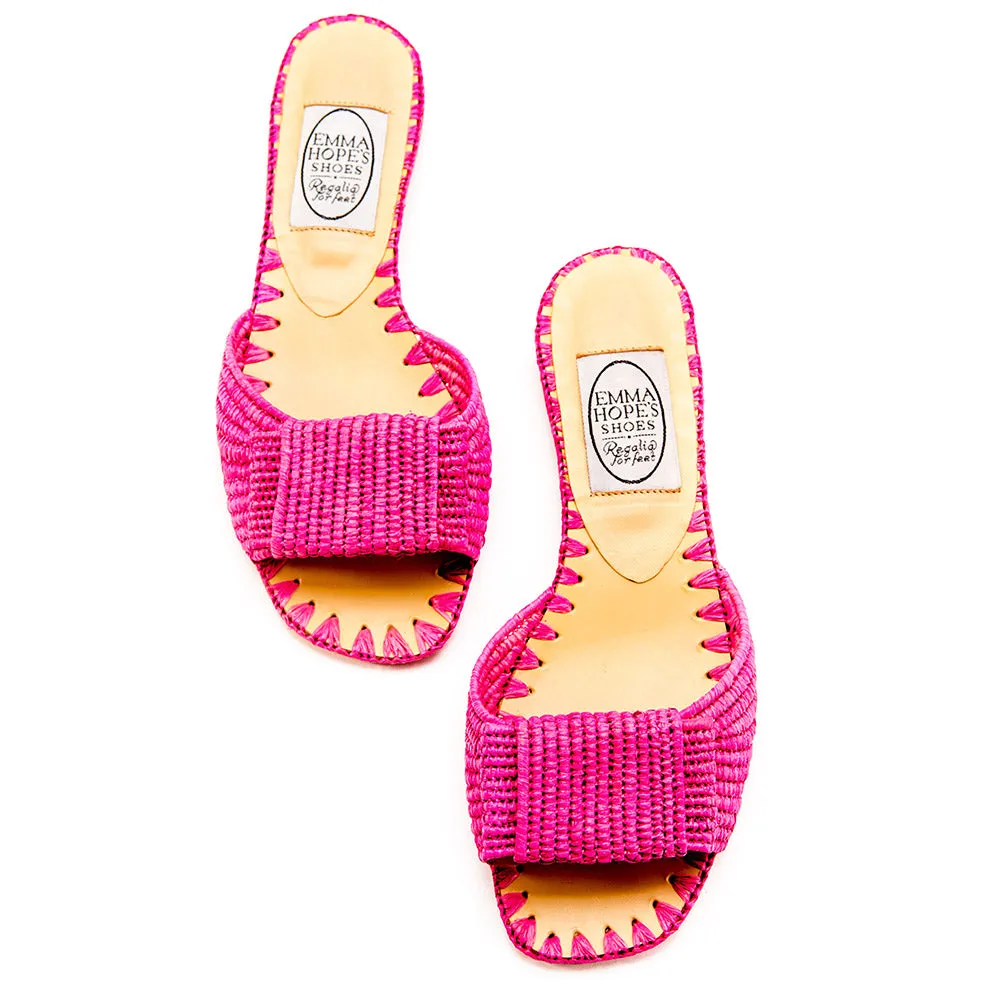 Raffia Open Flat Bow Mule-Pink