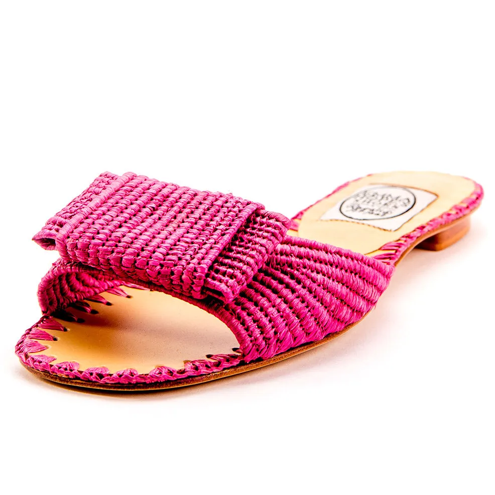 Raffia Open Flat Bow Mule-Pink
