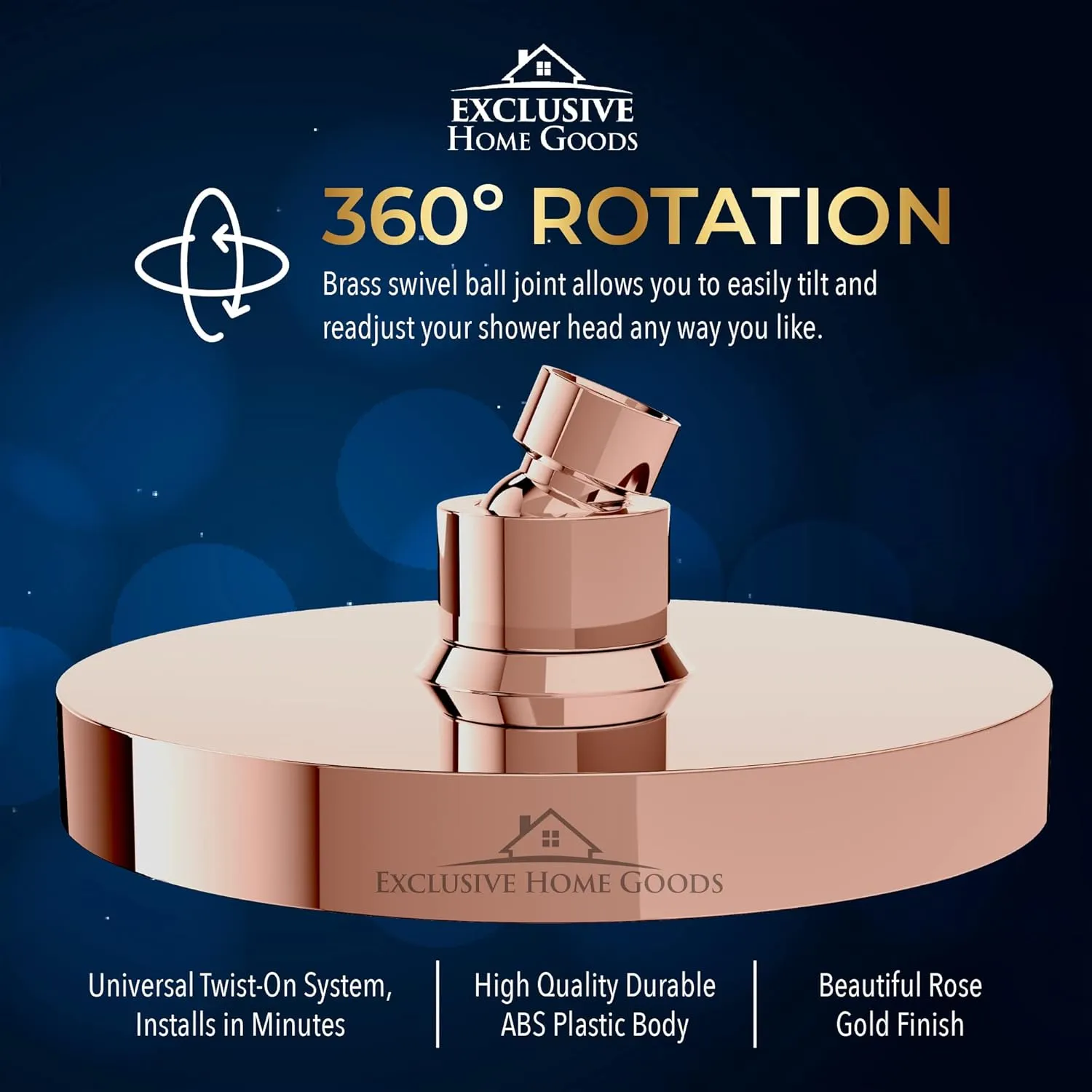 Rainfall Shower Head - 6" High Pressure Shower Heads - 1.8 GPM Shower Heads with Anti-Clog 90 Rubber Jets - 360° Rotation Adjustable Shower Head - Rustproof Bathroom Shower Head - Rose Gold