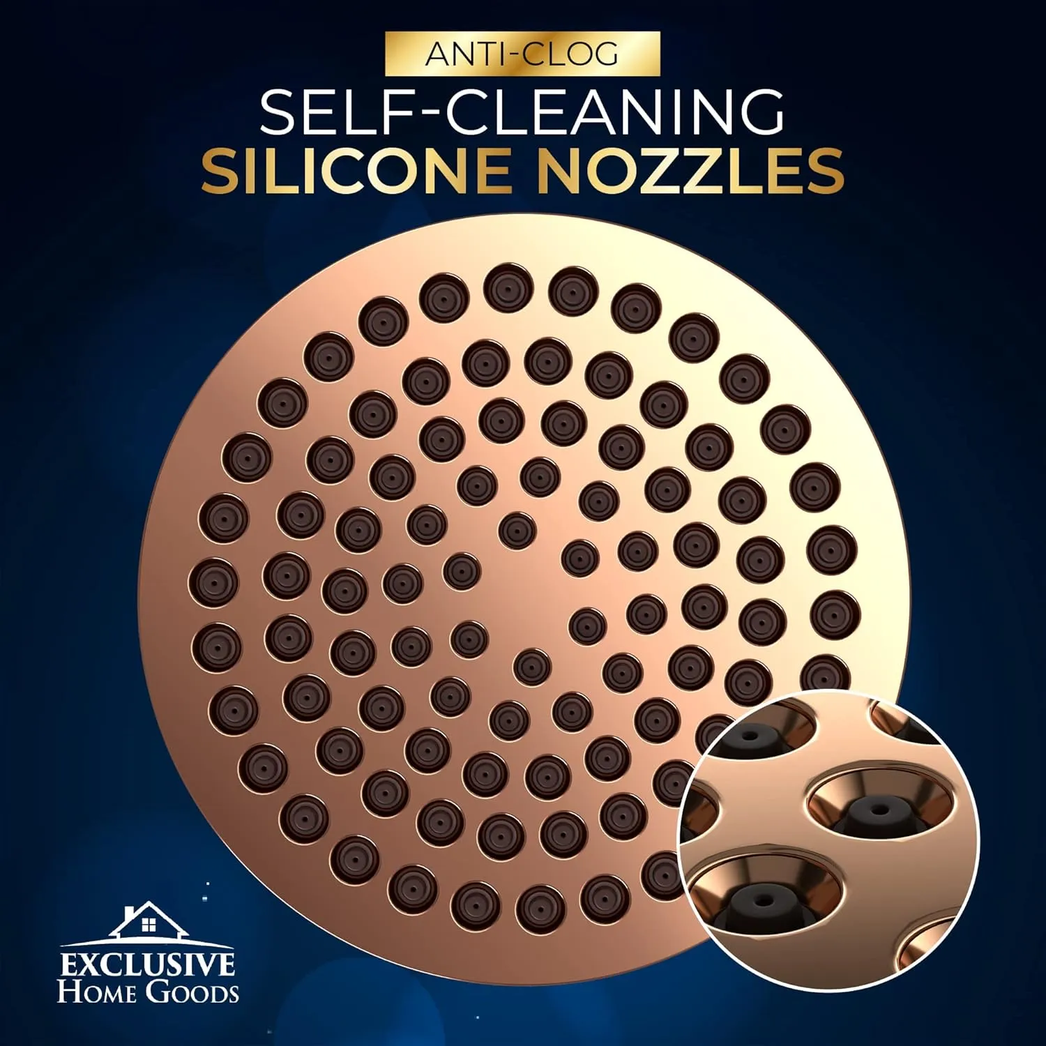 Rainfall Shower Head - 6" High Pressure Shower Heads - 1.8 GPM Shower Heads with Anti-Clog 90 Rubber Jets - 360° Rotation Adjustable Shower Head - Rustproof Bathroom Shower Head - Rose Gold