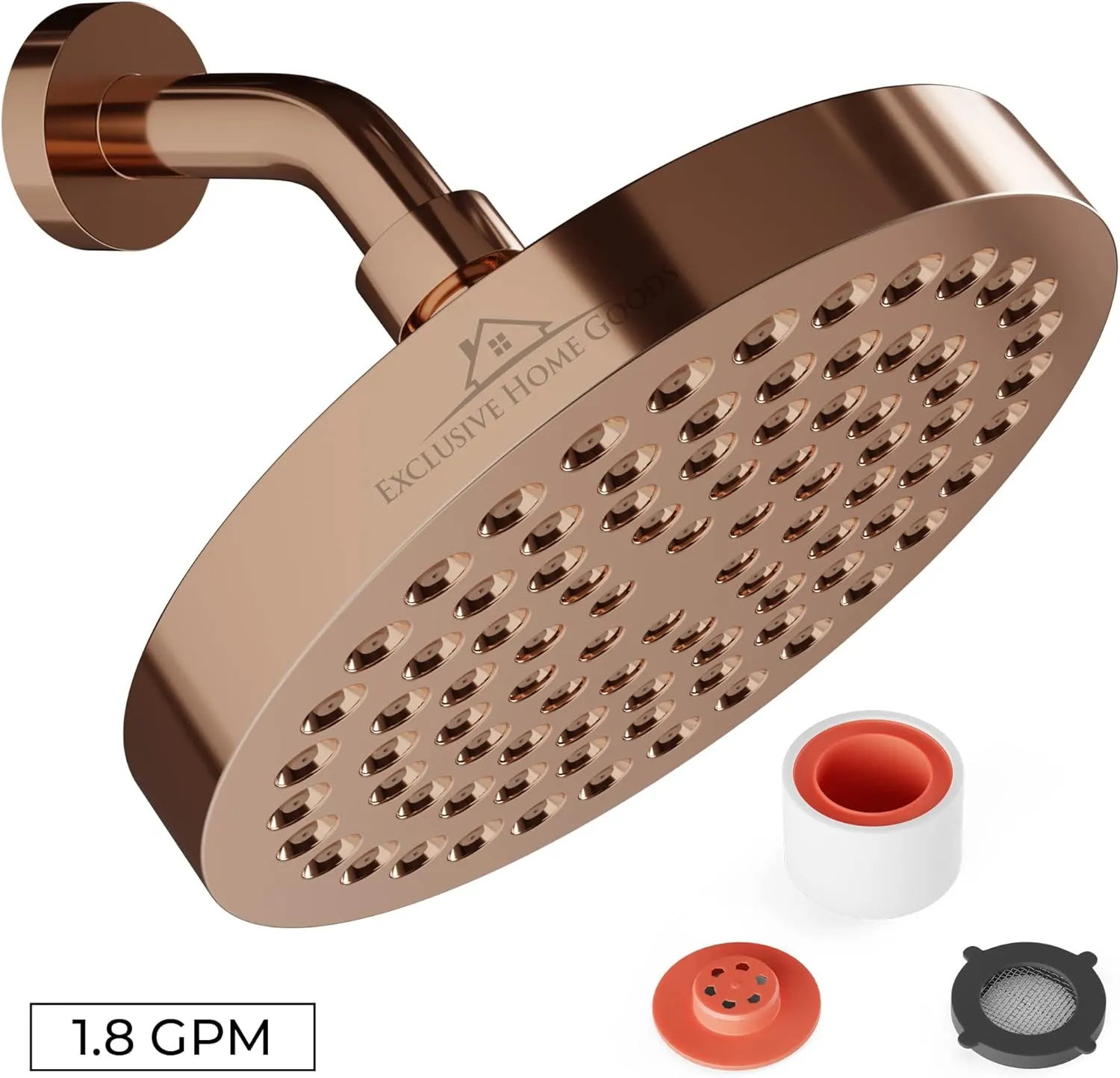 Rainfall Shower Head - 6" High Pressure Shower Heads - 1.8 GPM Shower Heads with Anti-Clog 90 Rubber Jets - 360° Rotation Adjustable Shower Head - Rustproof Bathroom Shower Head - Rose Gold
