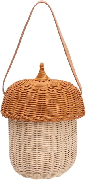 Rattan Bag, Kids Rattan Storage Basket Acorn Shaped Basket Kids Shoulder Bag Acorn Basket Decorative Basket for Photography Prop (L)