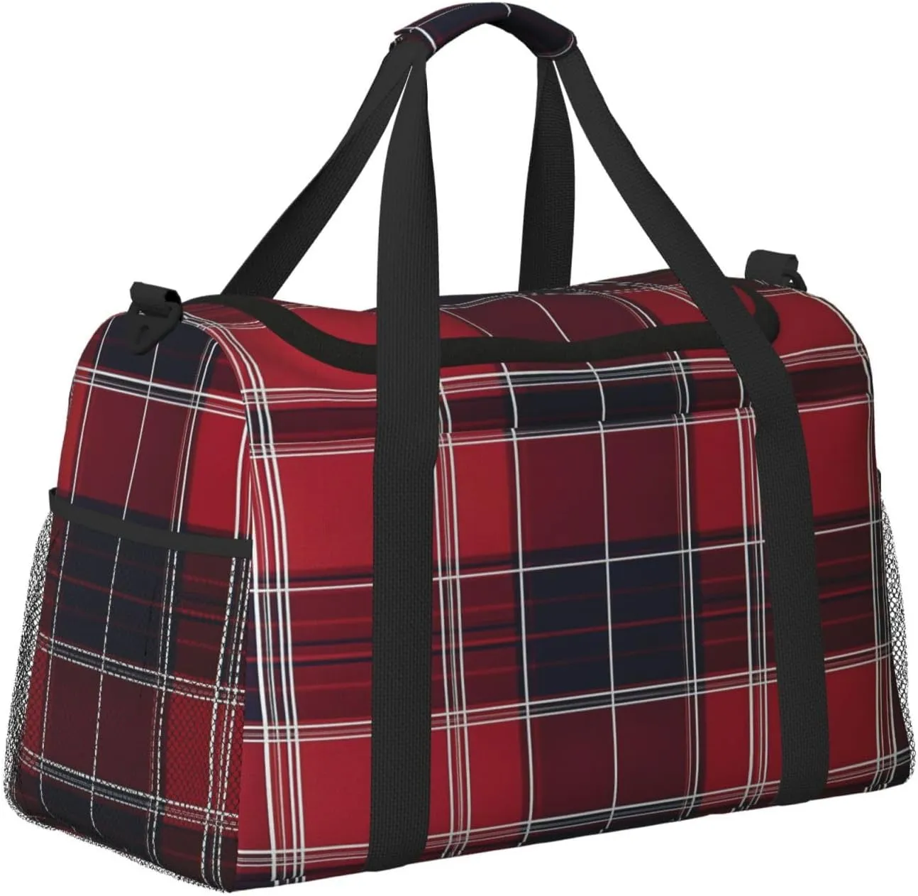 Red Buffalo Plaid Travel Duffel Bag with Strap Multi Pockets Sports Bag Handbag Large Shoulder Bag for Gym Weekend Fitness Camping
