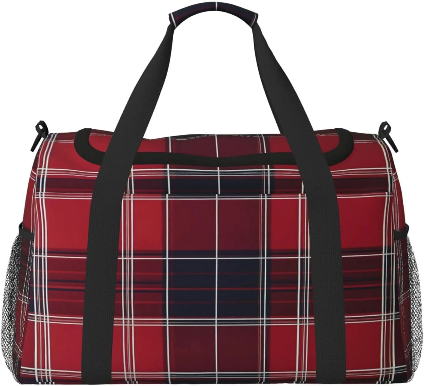 Red Buffalo Plaid Travel Duffel Bag with Strap Multi Pockets Sports Bag Handbag Large Shoulder Bag for Gym Weekend Fitness Camping