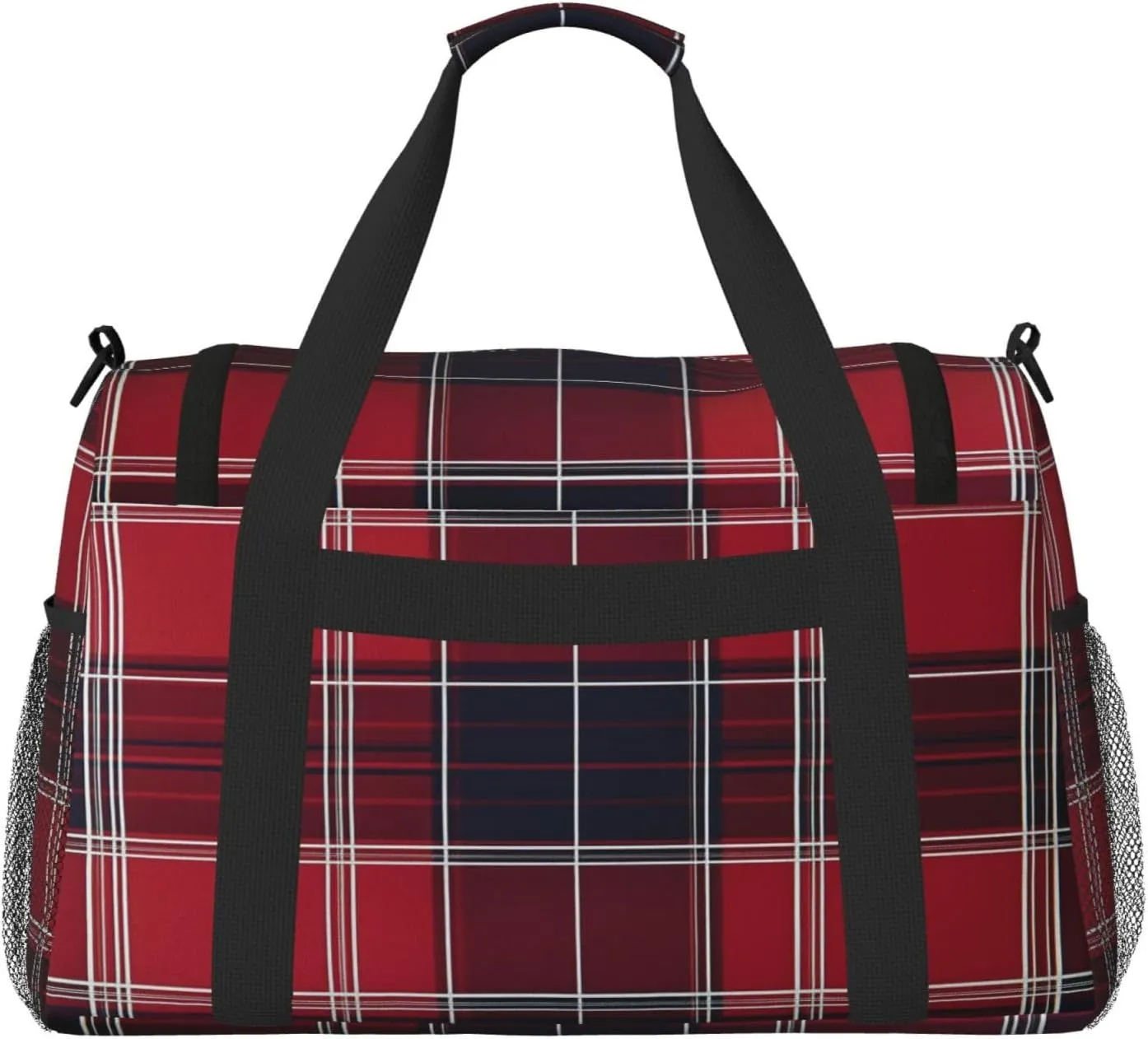 Red Buffalo Plaid Travel Duffel Bag with Strap Multi Pockets Sports Bag Handbag Large Shoulder Bag for Gym Weekend Fitness Camping