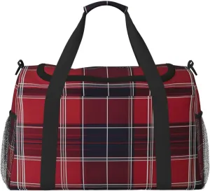 Red Buffalo Plaid Travel Duffel Bag with Strap Multi Pockets Sports Bag Handbag Large Shoulder Bag for Gym Weekend Fitness Camping