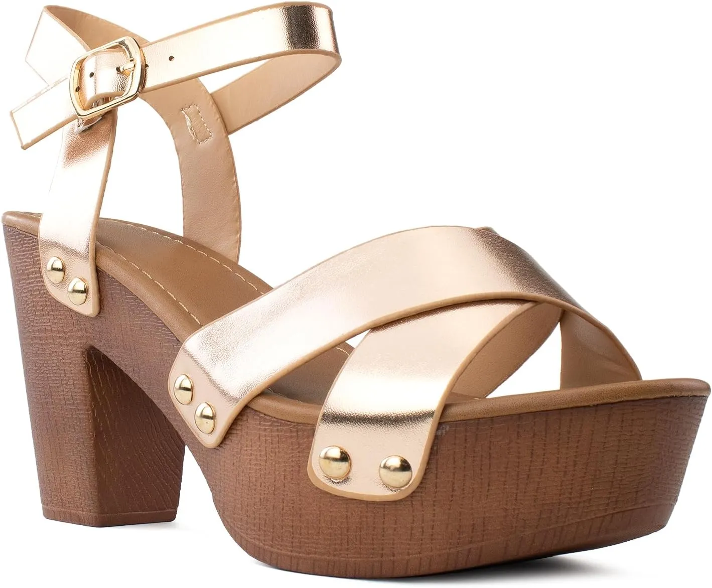 RF ROOM OF FASHION Women's Peep Toe Criss Cross Band Ankle Strap Platform Chunky Heel Mule Sandals