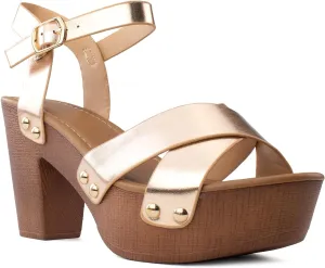 RF ROOM OF FASHION Women's Peep Toe Criss Cross Band Ankle Strap Platform Chunky Heel Mule Sandals