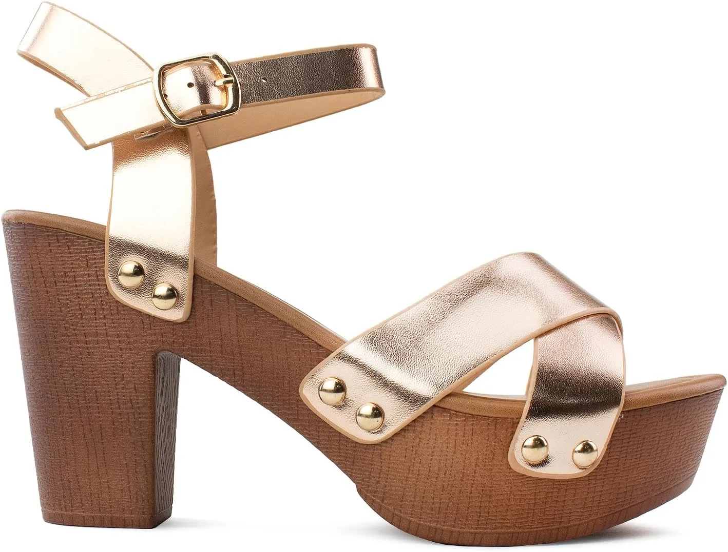 RF ROOM OF FASHION Women's Peep Toe Criss Cross Band Ankle Strap Platform Chunky Heel Mule Sandals
