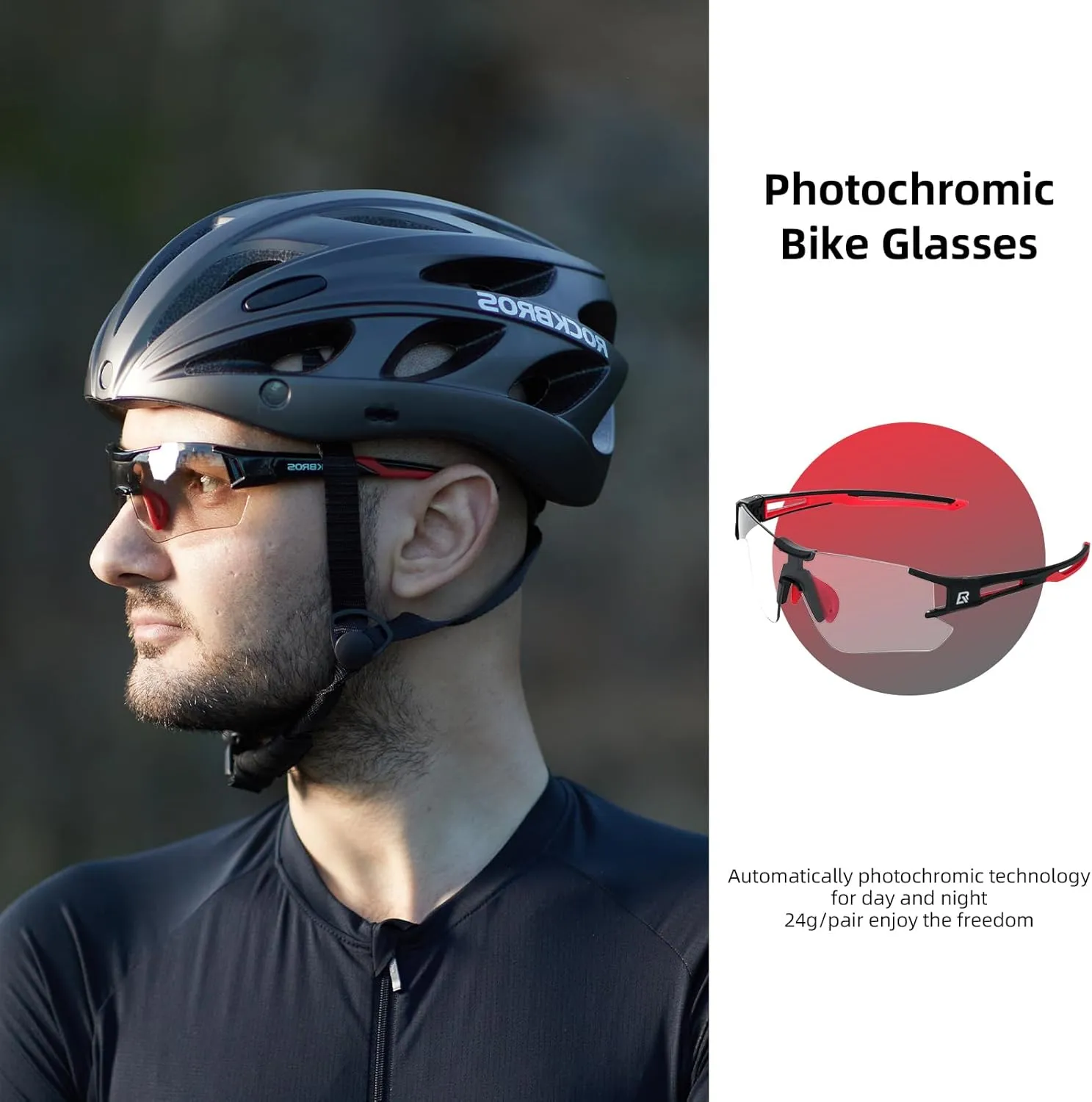 ROCKBROS Cycling Sunglasses Photochromic Bike Glasses for Men Women Sports Goggles UV Protection