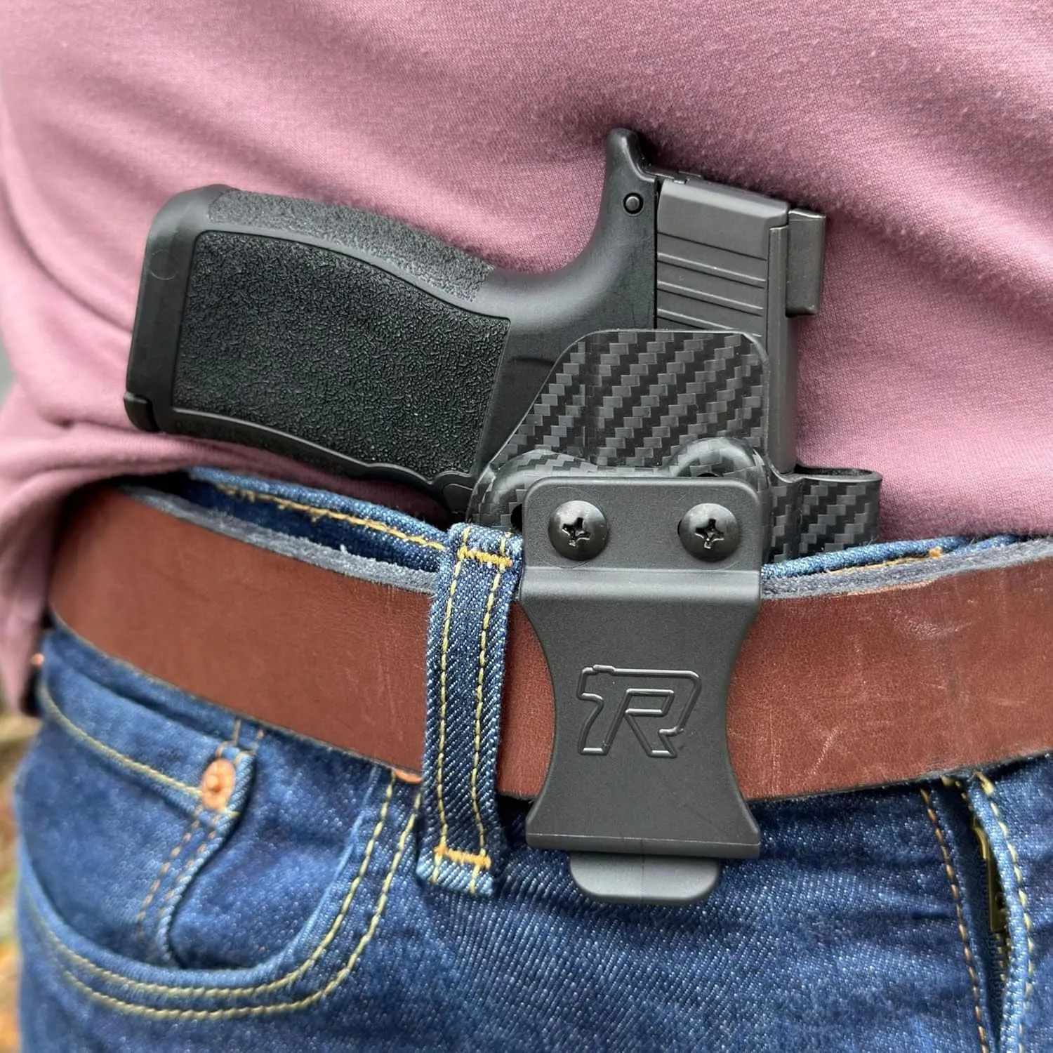 Rounded Druid IWB OWB Holster, Claw, Wedge, Inside Outside Waistband Carry, American Made, Concealment Express, Carbon Fiber Black Kydex, Optics Ready, Fits: