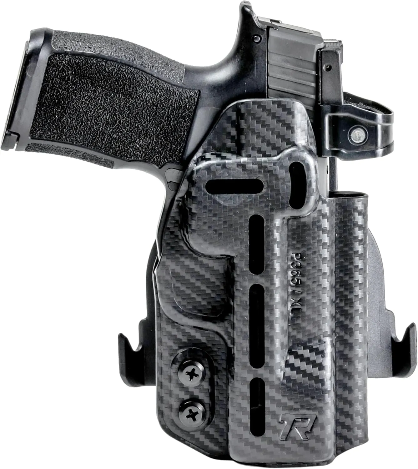 Rounded Druid IWB OWB Holster, Claw, Wedge, Inside Outside Waistband Carry, American Made, Concealment Express, Carbon Fiber Black Kydex, Optics Ready, Fits:
