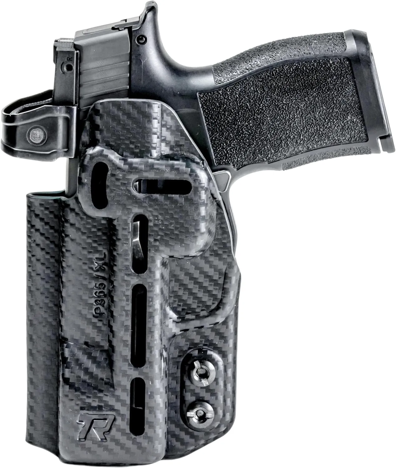 Rounded Druid IWB OWB Holster, Claw, Wedge, Inside Outside Waistband Carry, American Made, Concealment Express, Carbon Fiber Black Kydex, Optics Ready, Fits: