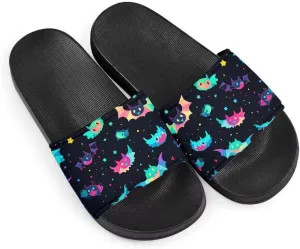 Sandals Women Comfortable Lightweight Summer Sandals Non Slip Slides Spooky Bat Print Beach Hotel Indoor Outdoor