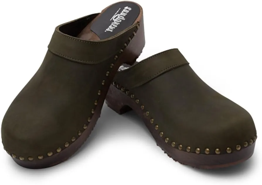Sandgrens Handmade Swedish Wood Clogs for Men, Low Heel Mule | Bergen