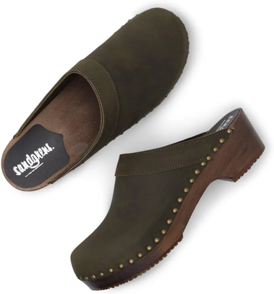 Sandgrens Handmade Swedish Wood Clogs for Men, Low Heel Mule | Bergen