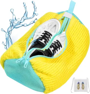 Shoe Washing Machine Bag for 2 Shoes, Thickened Laundry Shoe Bag with Reinforced Seams, Heavy-Duty Reusable Dual Compartments Design, Machine Washable Compatible with Sneakers/Boots/Sports