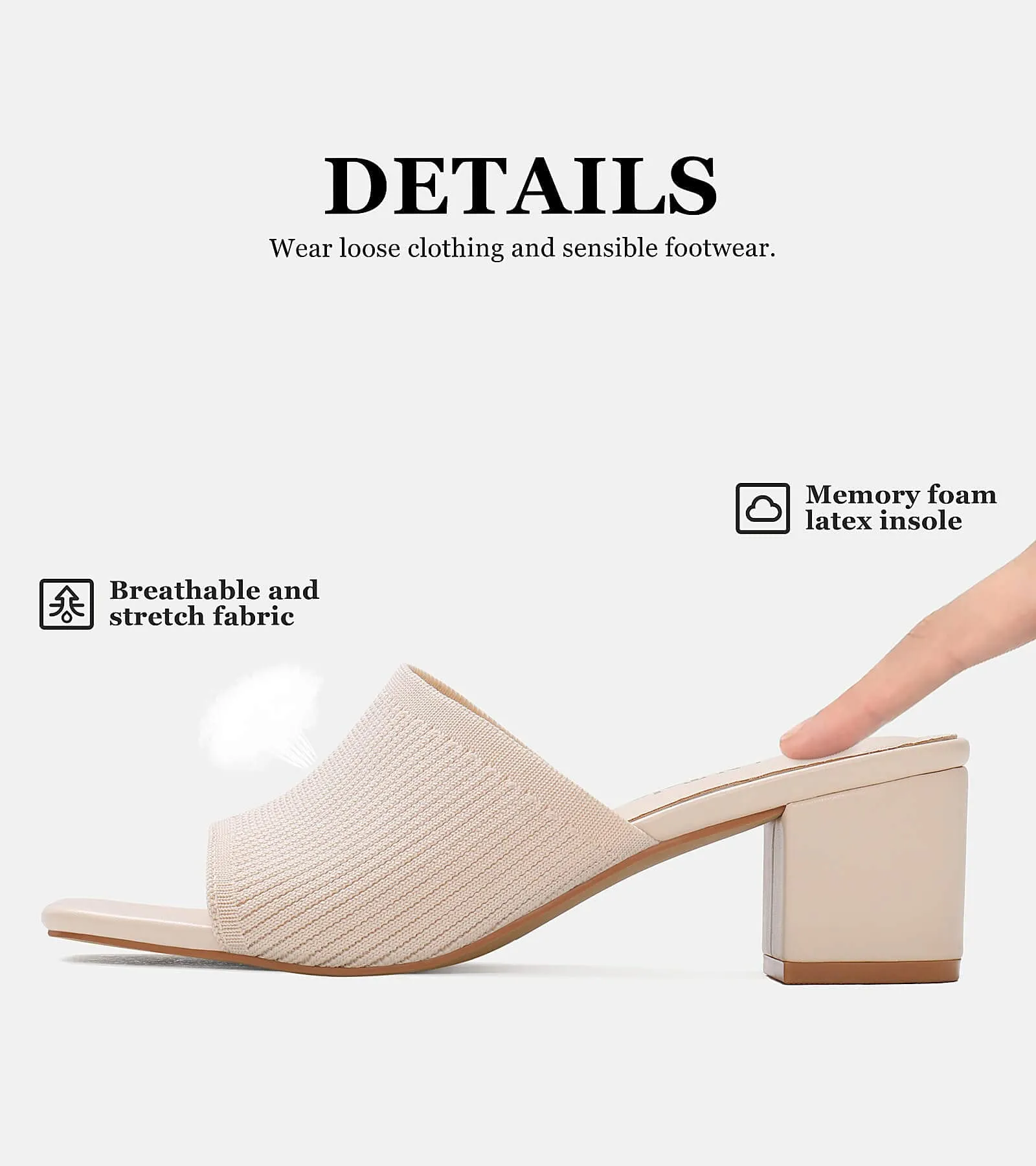 Shoe'N Tale Heeled Sandals For Women Square Open Toe Heeled Mules Chunky Block Low Heel Slip On Slides(7.5,Beige)
