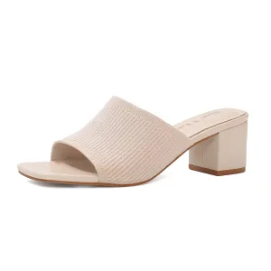 Shoe'N Tale Heeled Sandals For Women Square Open Toe Heeled Mules Chunky Block Low Heel Slip On Slides(7.5,Beige)