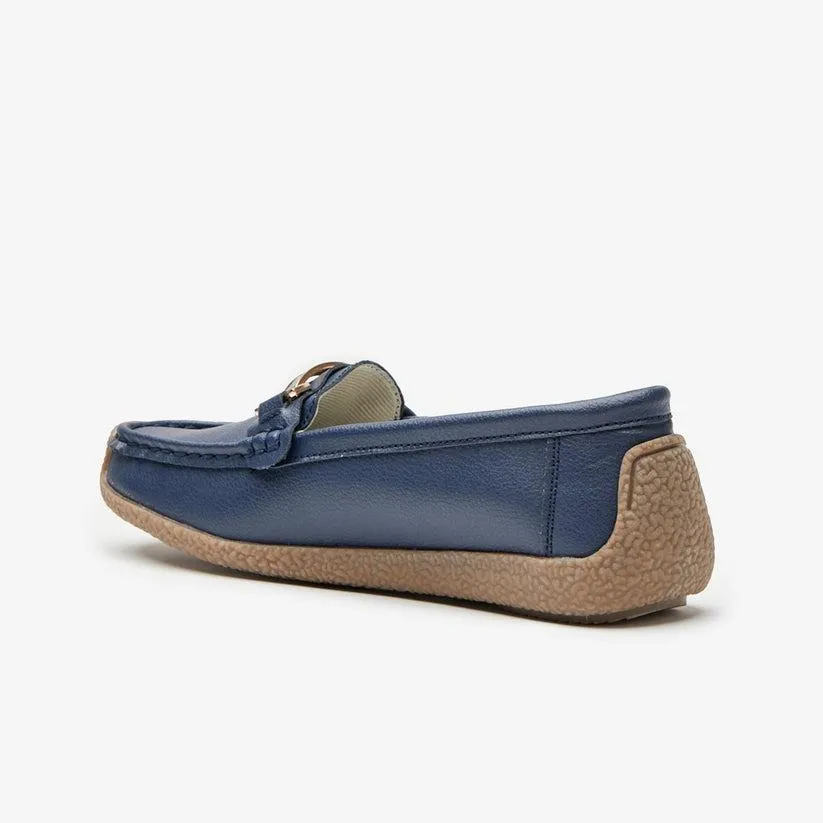 Shuropody Monterey Women's Buckle Loafers - Navy