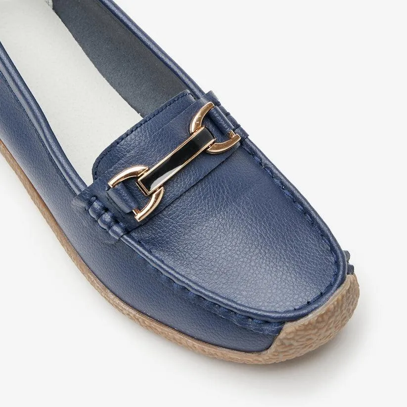 Shuropody Monterey Women's Buckle Loafers - Navy